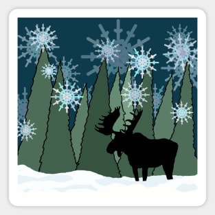 Moose in Silent Snowy Forest Magnet
